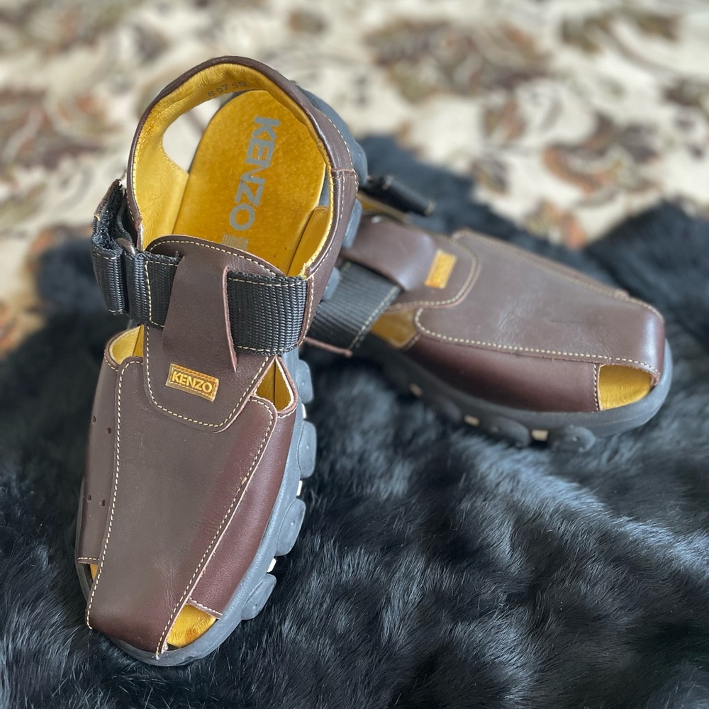 KENZO Junior Original Brown Leather Open Weave Monk Strap Sandals Sz 5.5US/37EU.
